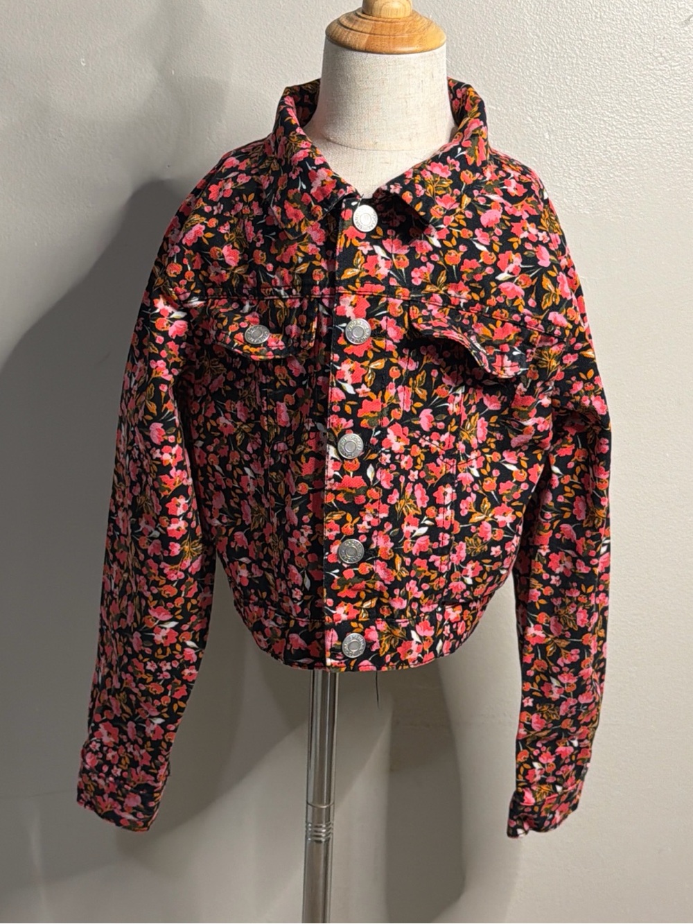 Sanctuary Girls Floral Jean Jacket in Pink and Black